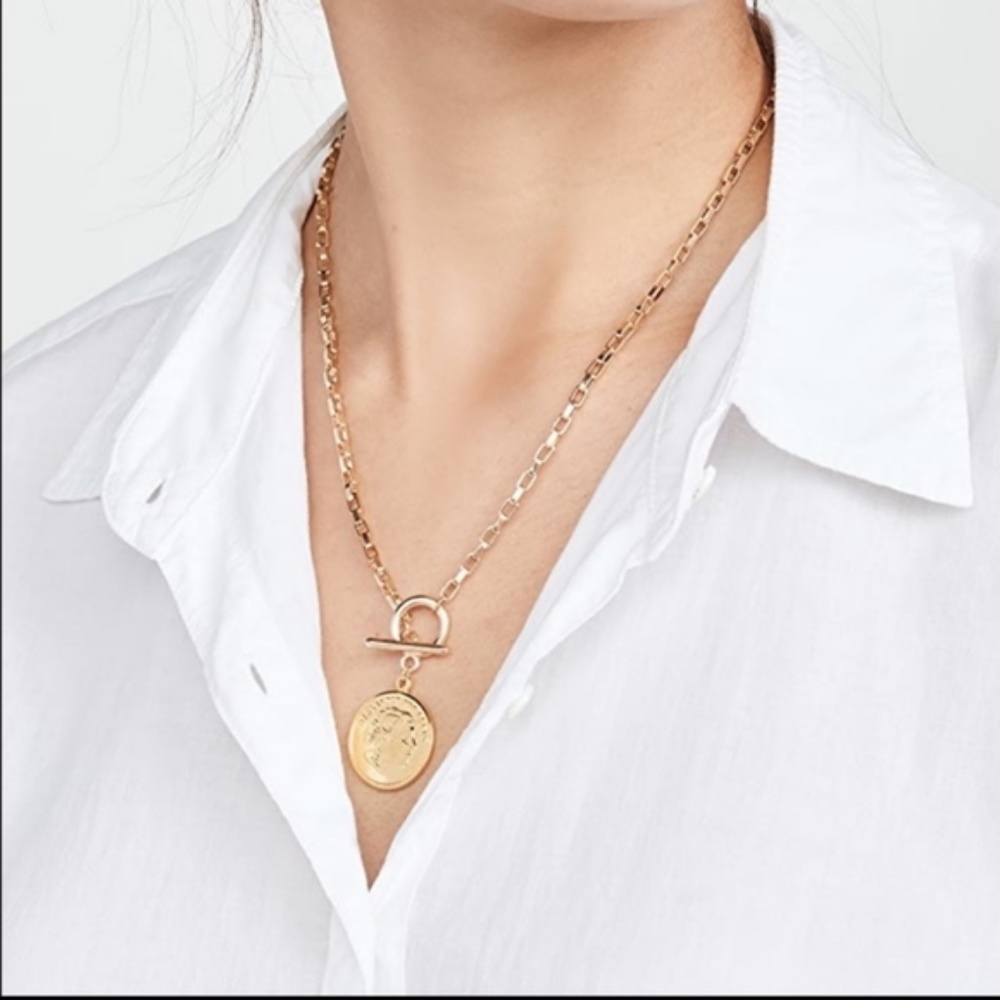 SHASHI Gold Coin Toggle Pendant Necklace